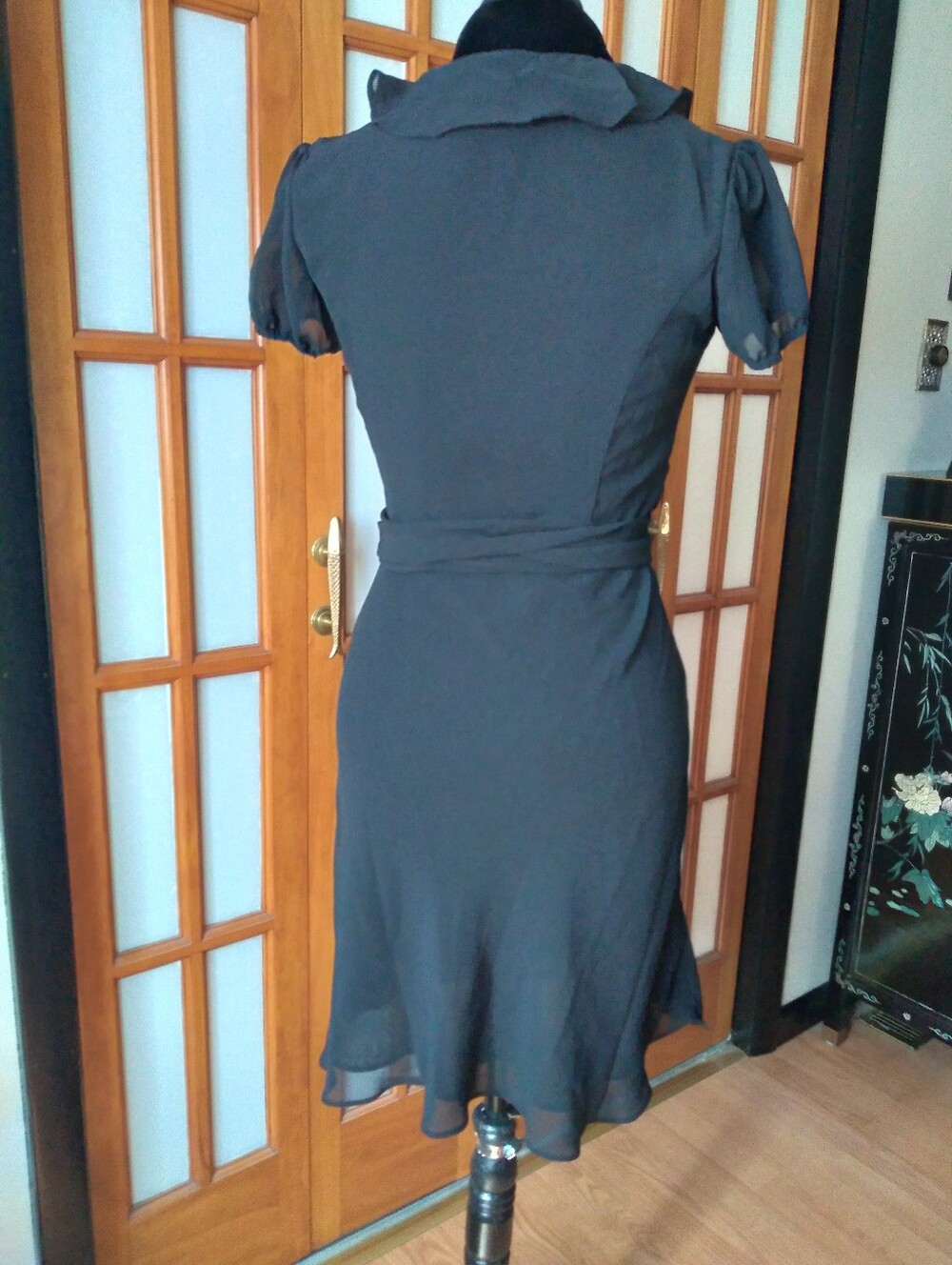 Women's Beautiful Black Fit And Flare  Ruffeled Dress,By Chadwicks, SZ 8 Petite - Picture 4 of 10